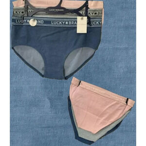 Lucky Brand L Blue-Gray-Pink Stretch Waistband Seamless Hipster Panties-3 Pk